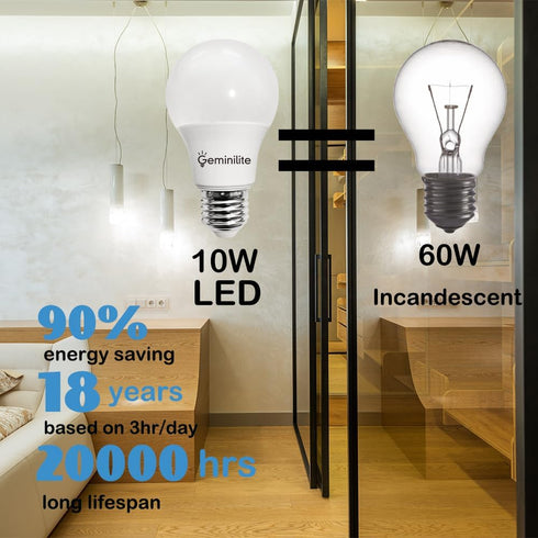 A19 LED Light Bulbs 60 Watt Equivalent, E26 Base 6500K Daylight White Standard Light Bulbs, 10W 1000 Lumen, Energy Efficient Non-Dimmable, Pack of...
