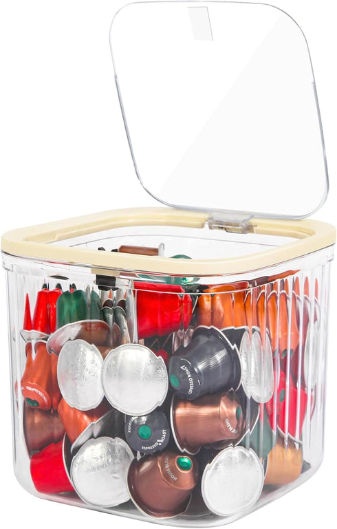 Clear Coffee Pod Holder with Lid, Coffee Pods Storage for Counter, Small Food Storage Organizer Bins, Clear Plastic Bins for Pantry, Kitchen, Cabi...