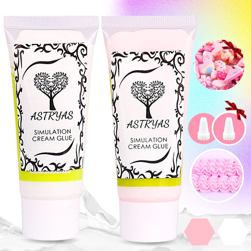ASTRYAS Simulation Fake Whipped Cream Glue, 2PCS Decoden Cream Clay Glue Silicone Cream Adhesive Ket with 2 Plastic Decorating Mouth, Charm Craft ...