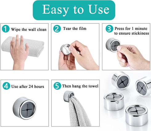 6pcs Push Hooks for Towel, Self-Adhesive Kitchen Towel Holder, Round Wall & Door Mounted Towel Hooks for Kitchen Cabinet Bathroom Home for Hanging...