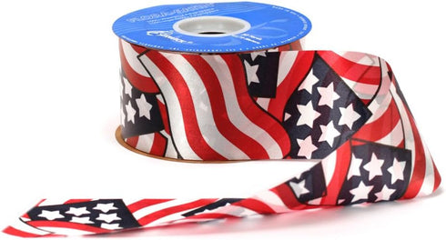 Berwick AAJ4076 2-3/8-Inch Wide by 50-Yard Spool Glory Flag Print Flora Satin Craft Ribbon, Red/White/Blue...