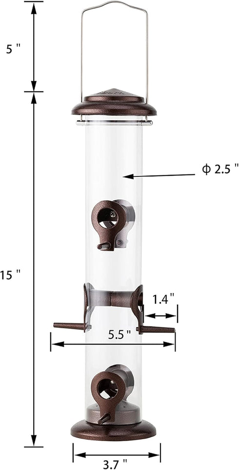 iBorn Metal Bird Feeder Hanging Wild Bird Seed Feeder for Mix Seed Blends Heavy Duty All Metal Coffee Finish,14 Inch 6 Port(Seed is not Included)...