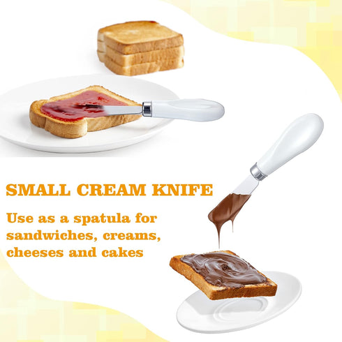 Mixweer 4 Pcs Butter Knife Stainless Steel Butter Spreader Knife with White Porcelain Handle Wide Blade Cheese Knife Spreader for Kitchen Use, 5.1...