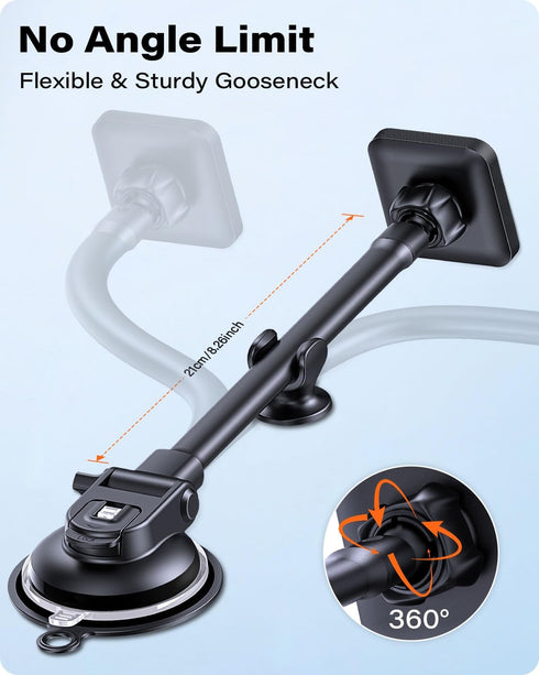 APPS2Car Dashboard Car Mount for MagSafe 17 N54 Magnets, Strong Suction Cup, Anti-Shake Stabilizer, Windshield Gooseneck Long Arm Magnetic Holder ...