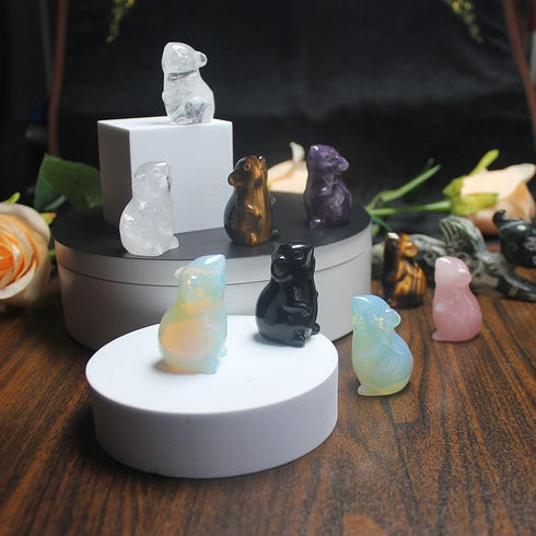 Hand Carved Mixed Gemstone Crystal Mouse Rat mice Figurine Animal Carving Statue Office Home Decor 1.5'' (White Quartz)...