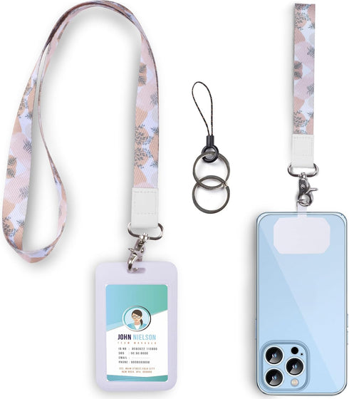ID Badge Holder & Lanyard Phone Holder - Multi-Use Removable Wristlet Keychain and Neck Lanyard with Sliding ID Badge Holder Hard Plastic Sleeve, ...