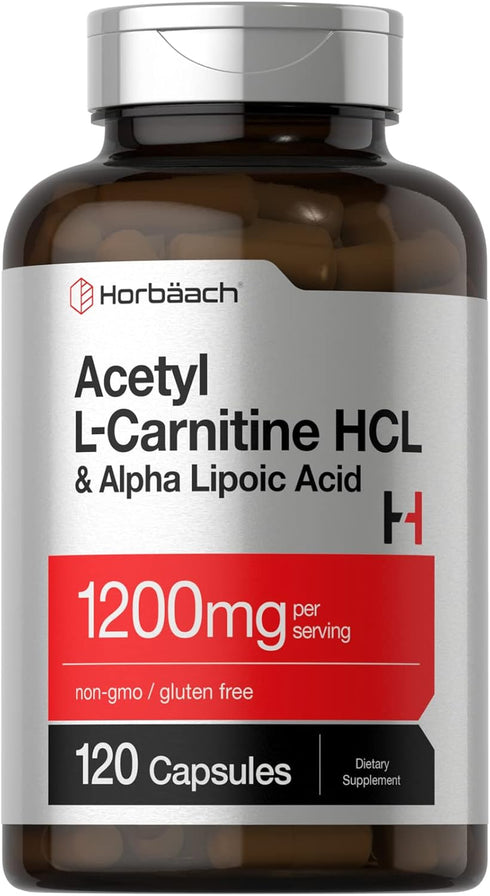 Horbaeach Acetyl L Carnitine HCL & Alpha Lipoic Acid 1200mg | 120 Capsules | ALC ALA Complex | Non-GMO & Gluten Free Supplement...