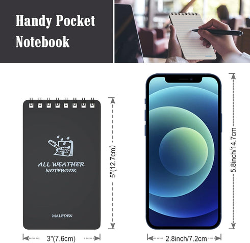 MALEDEN Waterproof Notebook, Spiral Notebook with Thick Graph Paper, 5 Pack Top Bound Pocket Notebook, Durable Cover Notebooks for Work, Outdoor, ...