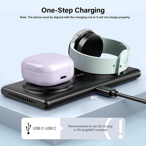 Wireless Charger for Samsung Galaxy Watch Ultra/7/Fold 6/Flip 6/S24 Ultra/24/23/22, 2 in 1 Charging Station for Samsung Watch 6/6 Classic/5/5 Pro/...