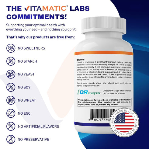 Vitamatic Saccharomyces Boulardii Probiotic 10B per Serving + Yeast Extract (MOS Yeast Fraction) 300 mg - 60 DR Capsules - Made in The USA...