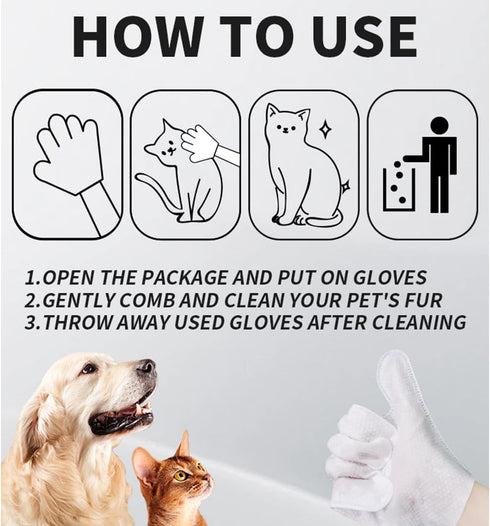 Pet Grooming Glove Wipes, Pet Bathing Wipes, PET Cleaning Deodorizing Bathing Wipes for Dogs & Cats, Cleaning Gloves for Dog and Cats, Pet Bathing...