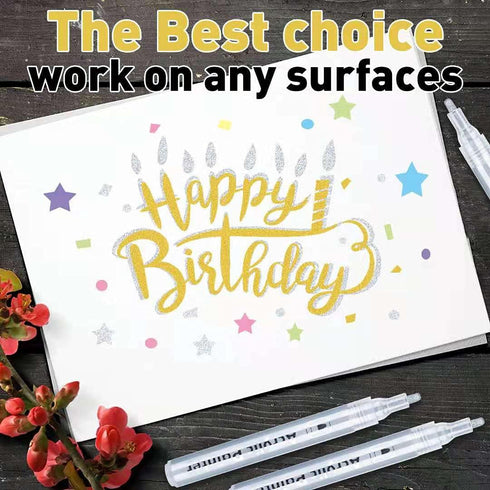 AKARUED Silver Acrylic Paint Markers, 8 Pack Acrylic Silver Paint Pen Sets for Rock Painting, Wood, Stone, Glass, Ceramic, Paper, Drawing, Art Pro...