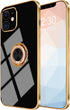 Omorro for iPhone 12 Ring Holder Case 360 Degree Rotation Kickstand Girly Case Shiny Glitter Plating Rose Gold Edge Work with Magnetic Car Mount S...