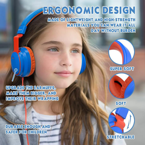 Headphone Kids Volume Limited 85/96dB Wired Over-Ear/On-Earr Foldable Headset with Inline Cable Aux 3.5mm Cord Mic for Boy Girl Child School PC No...