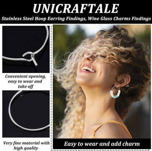 UNICRAFTALE 200pcs 20mm Ear Wine Glass Hypoallergenic Stainless Steel Hoop Earring 0.7mm Pin DIY Earring Wires Findings for Women Hoop Earrings Ma...