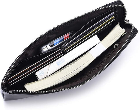 Minimalist Leather Wallets for Men Long Bifold Wallet Zip Around Clutch Travel Purse for Checkbook, Smartphone, Cash...
