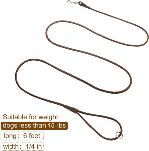 Genuine Leather Dog Leash, 6Ft Super Thin and Lightweight Dog Leash, Soft and Slim Pet Leashes for Puppies and Cats Less Than 15lb...