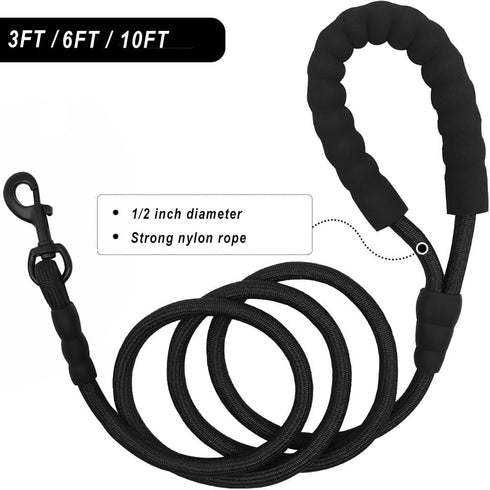 3FT/6FT/10FT Heavy Duty Rope Leash for Dogs with Comfortable Padded Handle Classic Dog Leash for Medium Large Dogs(Black, 6ft)...