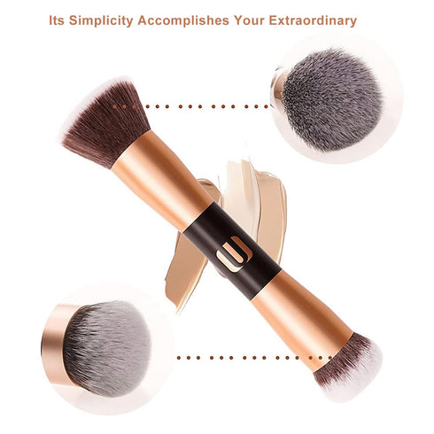 Face Foundation Brush, 2in1 Double Ended Makeup Brushes, Blush Brush, Loose Powder Brush for Blending Liquid Powder, Concealer Cream Cosmetics Mak...