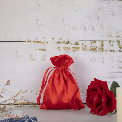 50 Pack 5X7 Red Satin Bags - Small Gift, Jewelry, Wedding Favor, Baby Shower, Party Favor Bags...