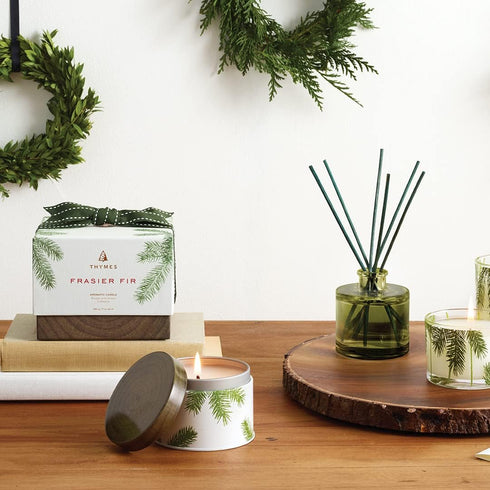 Thymes Frasier Fir Candle - Candle Tin - Scented Candles for Luxury Home Fragrance - Single-Wick – Holiday Candles with Pine Needle Design (6.5 oz...