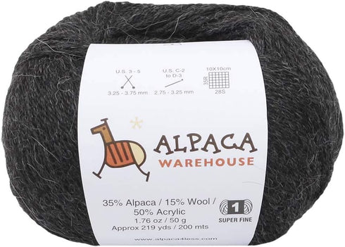 Blend Alpaca Yarn Wool Set of 3 Skeins Fingering Worsted Weight - Heavenly Soft and Perfect for Knitting and Crocheting (Charcoal Gray, Fingering)...
