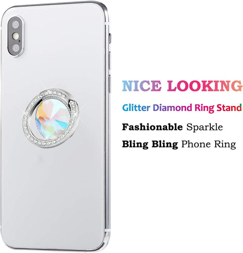 Glitter Bling Bling Phone Ring Holder,Sparkle Phone Ring Grip Artificial Diamond Stand,Rhinestone Cell Finger Ring for Phones,Pad(Silver)......