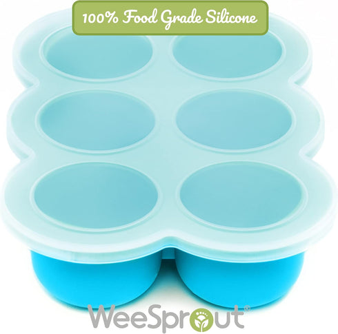 WeeSprout Silicone Freezer Tray with Clip on Lid Perfect Food Storage Container for Homemade Baby Food, Vegetable, Fruit Purees, and Breast Milk (...