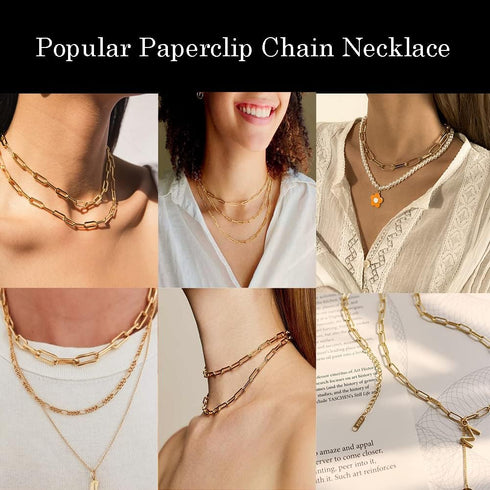 16.4 Feet (7mmX17mm) 18K Gold Plated Stainless Steel Chain Oval Paperclip Link Chains Bulk with Jump Rings Lobster Clasps Extender Chain for DIY J...
