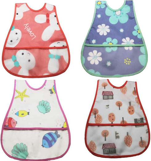 Waterproof Baby Bib Infant with Snaps Fits Baby & Toddler 6-24 Months - 4pcs (Floral Bunny Fish)...