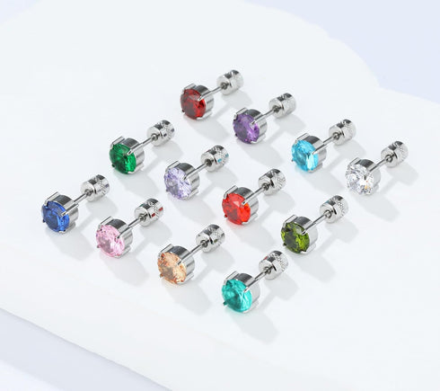 Titanium Flat Back Surgical Stainless Steel Stud Earrings for Women Men,Birthstone Stud Earrings Hypoallergenic Double Side 5A Cubic Zirconia Stud...