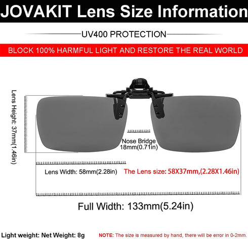 JOVAKIT Square Polarized Clip On Flip Up Sunglasses Over Prescription Glasses for Men Women Rectangle Shape Sun Glasses...