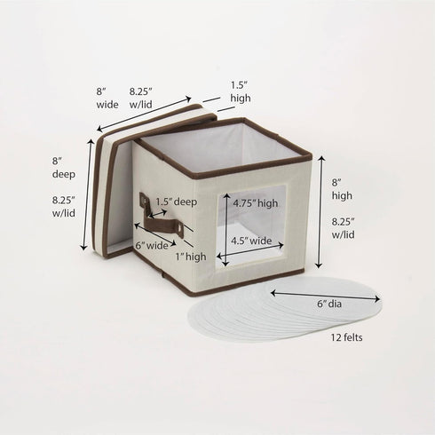 Household Essentials China Plate Storage Box, Holds 12 Dessert Plates or Bowls, Windowed Panel, Sturdy Frame and Reinforced Handles, Felt Cushions...