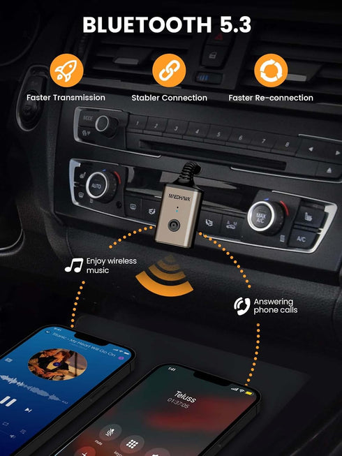 MaedHawk Aux Bluetooth Adapter for Car, Portable Bluetooth 5.3 Car Adapter, Rotatable 3.5mm Bluetooth Wireless Audio Receiver for Car/Home Stereo/...
