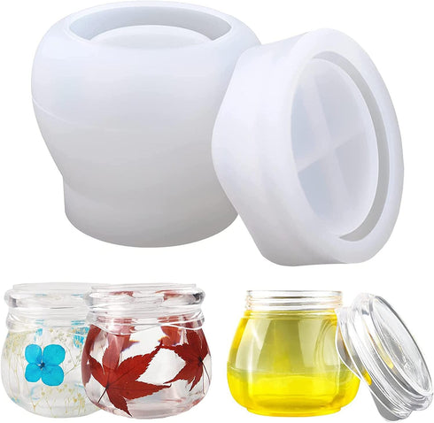 Resin Mold Bottle, Pudding Jar with Lid Silicone Mold for DIY Craft Epoxy Resin Casting, Jewelry Box, Candy Snacks Storage Container,Candle Holder...
