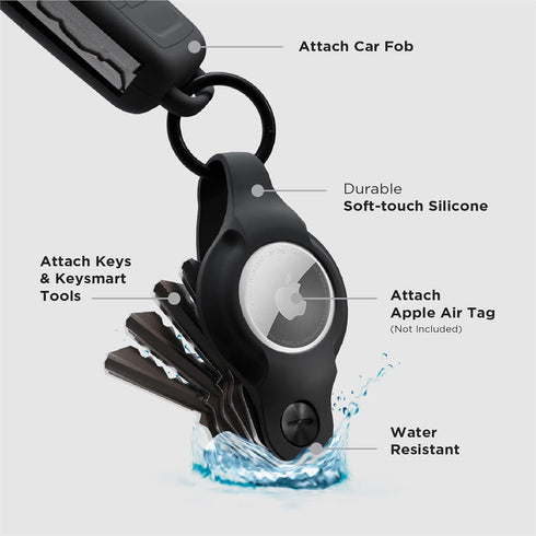KeySmart AirTag Holder - Compact Key Organizer and Keychain for Apple AirTag - Silicone Case Attaches to Keys and Car Fobs - Black...