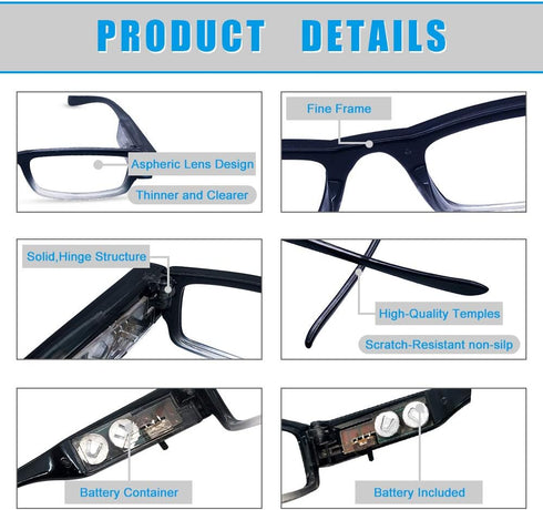 3 Pack Reading Glasses with Lights and Magnifier Reading Glasses with Lights in The Frame Bright Led Readers Magnifying Glasses with Light for Men...