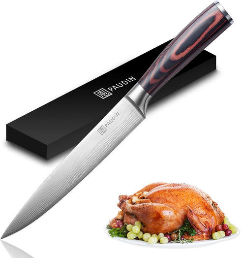 PAUDIN 8-Inch Carving Knife - Ultra Sharp Brisket Slicing Knife, Premium German Stainless Steel With Ergonomic Handle for BBQ, Roast, Meats and Ve...
