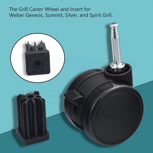Caster Wheel Gas Grills/Stem Style Locking Swivel Caster 6414 306414 for Weber, Genesis, Summit, Silver, Spirit Gas Grills, Includes Caster Insert...