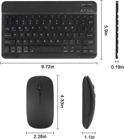 Bluetooth Keyboard and Mouse Combo Ultra-Slim Portable Rechargeable Compact Wireless Mouse Keyboard Set for Pad/iPad Pro/iPad Mini/iPad Air Mac OS...