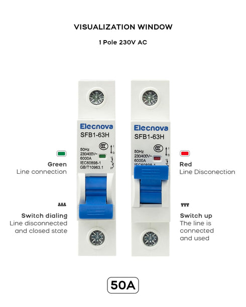 6-63A Miniature Circuit Breaker, AC 1 Pole 230V 50 amp Breaker, DIN Rail Mounted Circuit Breakers, Overload, Short-Circuit Tripping, MCB, 110V / 1...