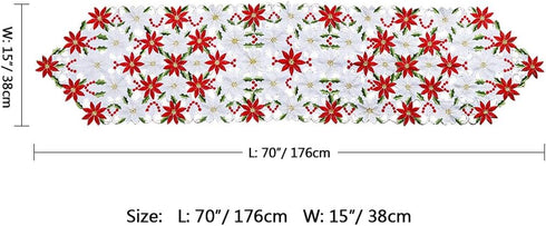 OurWarm Christmas Embroidered Table Runners Poinsettia Holly Leaf Table Linens for Christmas Decorations 15 x 70 Inch...
