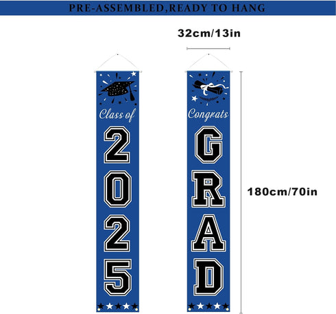 DAZONGE Blue Graduation Decorations 2025, Congrats Grad Porch Banner for Any Schools or Grades 2025 Graduation Party Decorations...