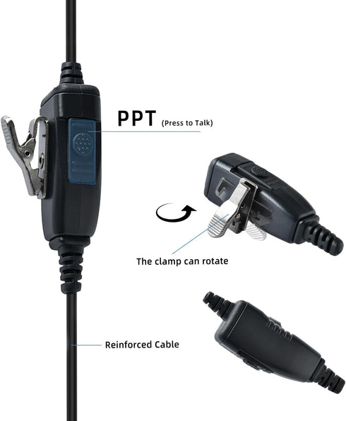 Single Wire Swivel Walkie Talkie Earphone with PTT and Microphone for 2 Pin 2.5mm+3.5mm Motorola Two Way Radio CP200 GP2000 XU1100 PRO3150 SP10...