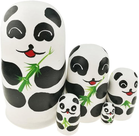 Winterworm 5.1” Cartoon Panda Russian Wooden Nesting Dolls for Kids Handmade Paints Stacking Toys Matryoshka Dolls 5 Pieces Panda Bear Party Suppl...