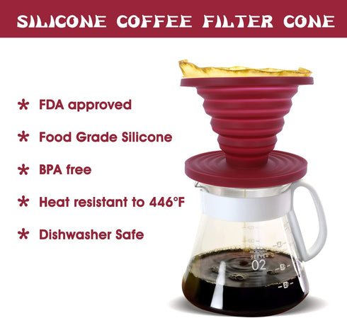 Prasacco Pour Over Coffee Maker Collapsible Pour Over Coffee Dripper Portable Camping Coffee Maker Reusable Silicone Pour Over Coffee Filter for B...