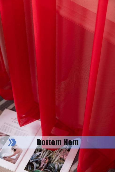 WPM Red Sheer Curtains 58" Wide x 84" Long 2 Panels Livingroom Window Treatment Rod Pocket Sheer Voile for Bedroom, Kitchen, Living Children Room ...