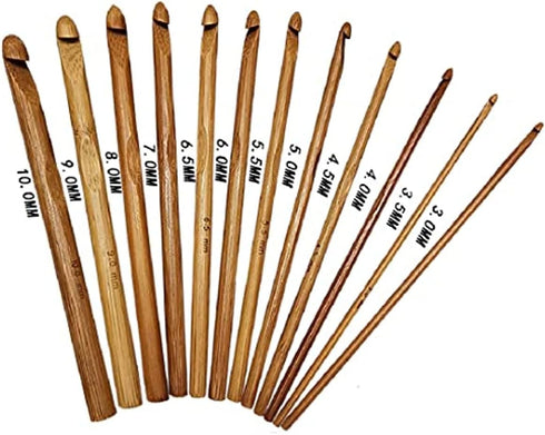 12pcs 6" Bamboo Crochet Hooks Needle Knitting Hooks Knit Craft Weave Yarn 3 to 10 mm Diameters......