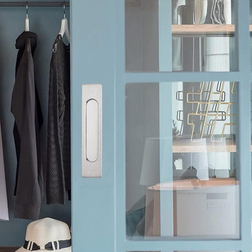 18CM Self-Stick Rectangual Sliding Door Pulls, 2pcs Brushed Steel Aluminum Alloy Flush Pull Punch-Free Handle for Sliding Barn Door Windows Cabine...