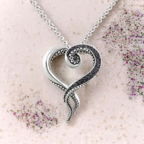 Controse Women's Silver-Toned Heart Shaped Stainless Steel Dark and Bright Tentacle Octopus Necklace 31"...